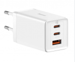 Sieninis įkroviklis GaN5 Pro 65W USB + 2xUSB-C QC3.0 PD3.0 su USB-C 1m laidu, baltas