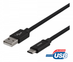 Mob. telefono kabelis DELTACO USB 2.0, "A-C", 60W, 3A, 1m juodas/ USBC-1132M